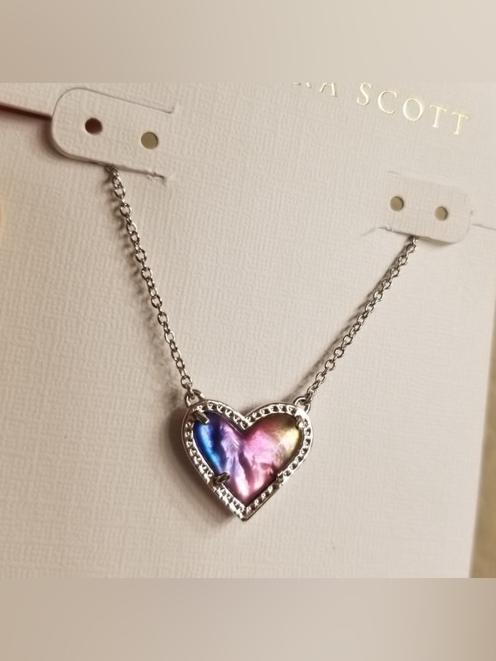 Kendra Scott Heart Pendant Necklace in Blue, Pink & Cream Ombre